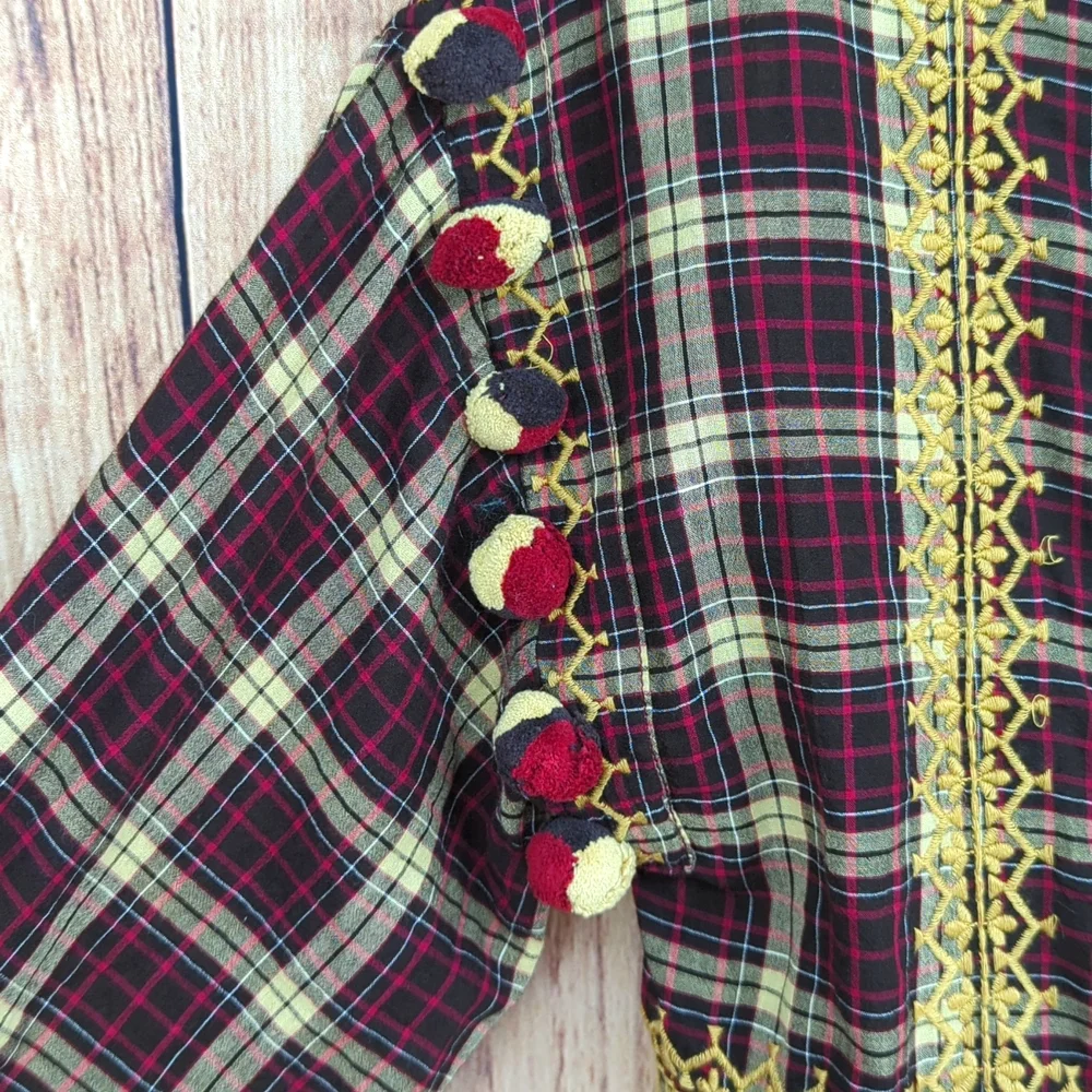 ZARA NWOT Brown Plaid Mini Dress With Pom Poms - Picture 4 of 10